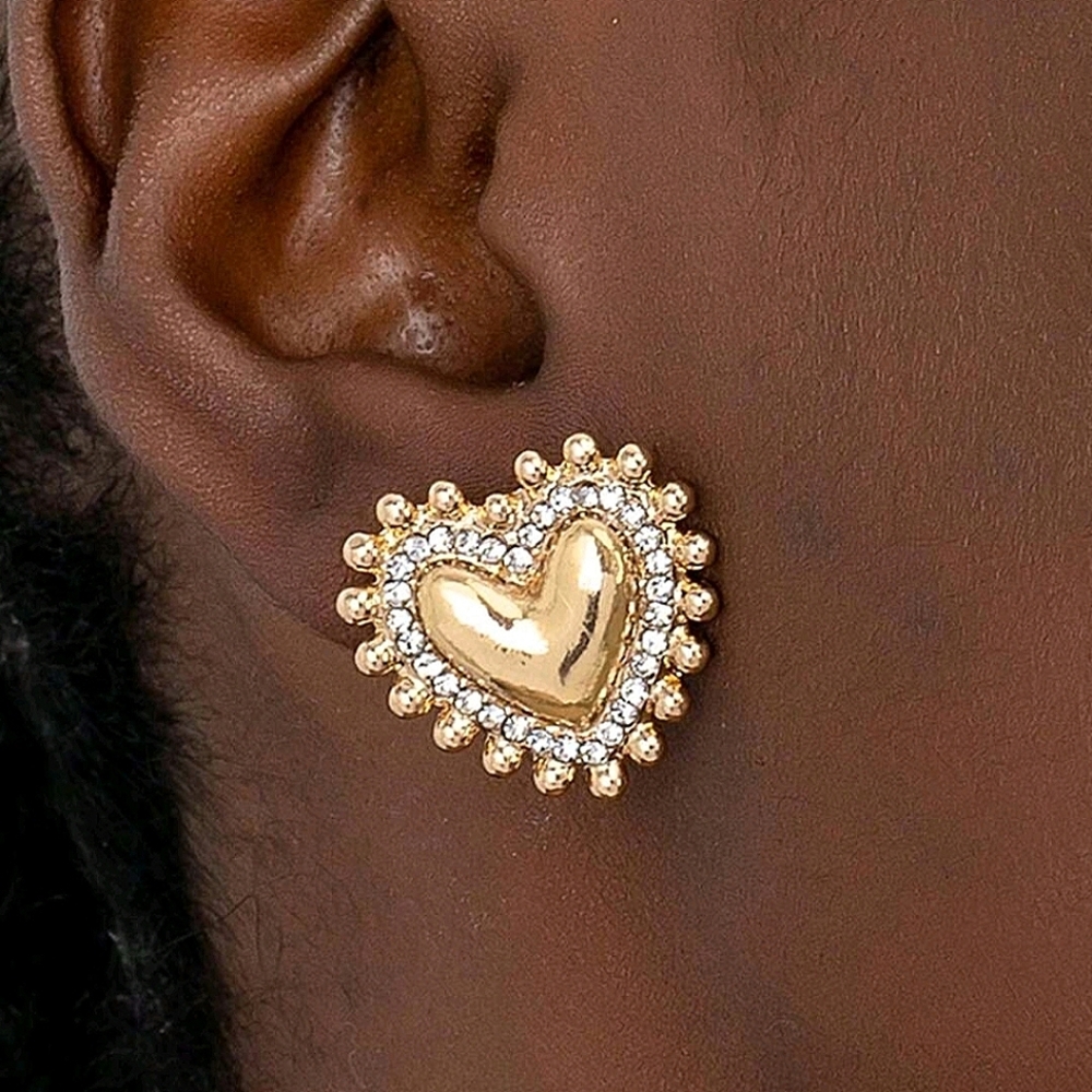 Minimalist heart crystal stud earrings; NWOR